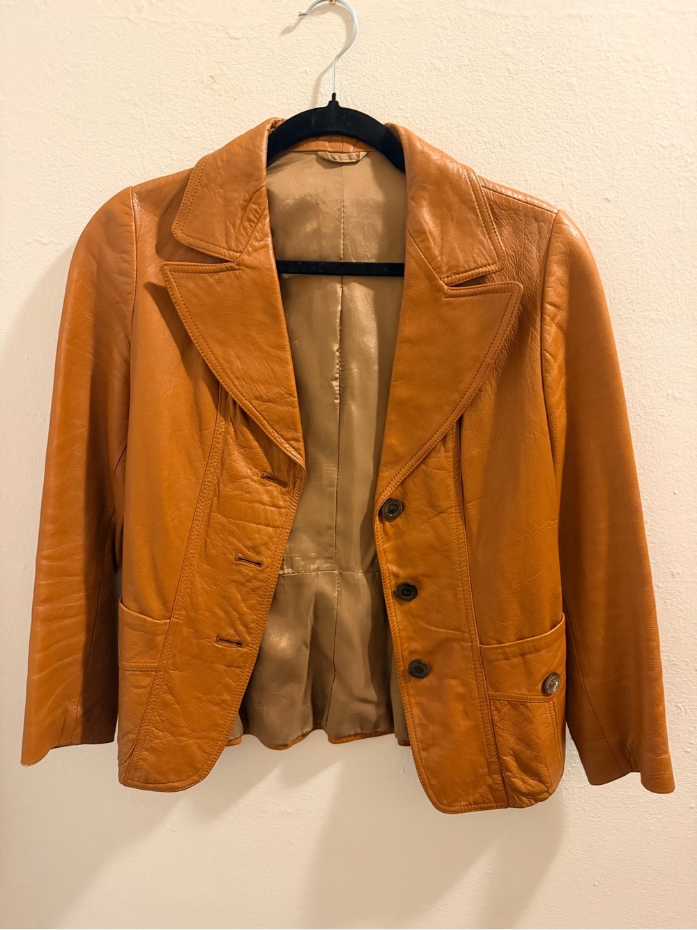 Vintage Italian Leather Blazer Jacket in Cognac